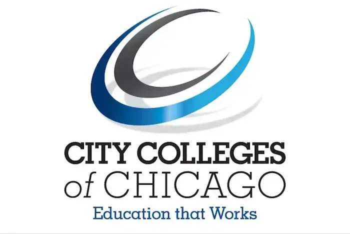 City Colleges of Chicago logo with blue and gray swoosh and tagline “Education that Works”