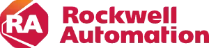 Rockwell Automation logo in red with a hexagon “RA” icon on a white background