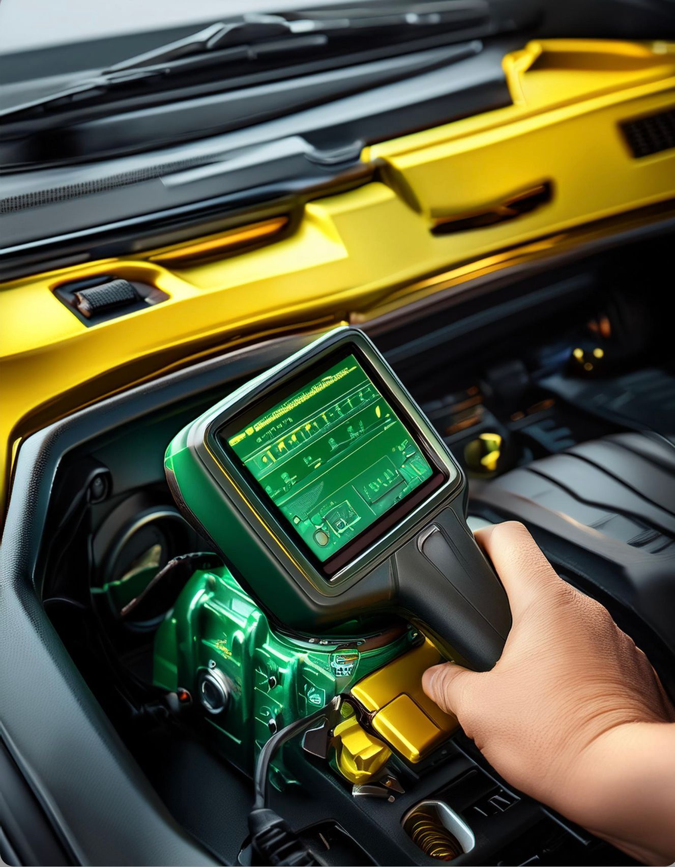 An automotive scar tool is being used to inspect and diagnose an issue with a vehicle driveability concern.  Redwood City, CA