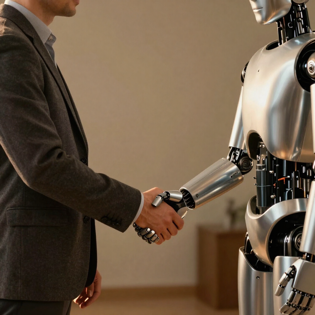 Human and robot shaking hands