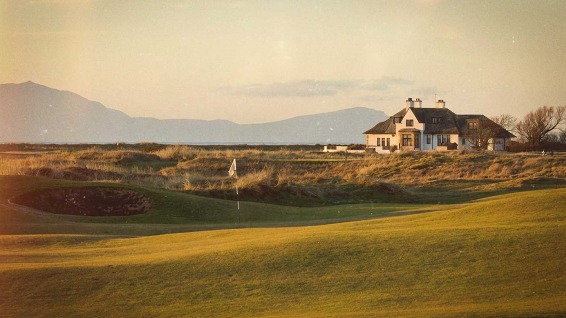 Looking across Royal Troon golf course with Blackrock House in the distance