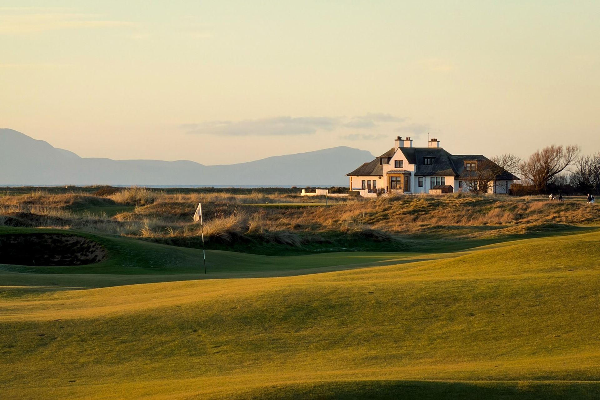 Looking across Royal Troon golf course with Blackrock House in the distance 