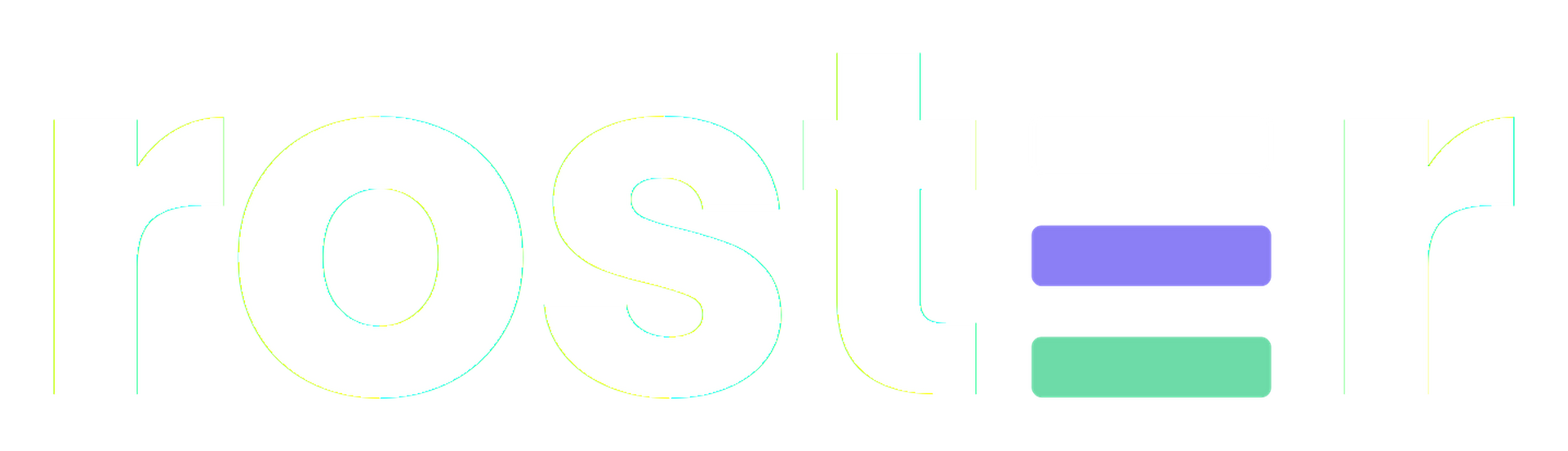 Logo with white text and two rounded horizontal bars, purple above green, on a white background