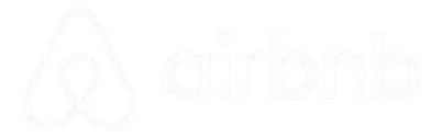 Le logo blanc d'Airbnb, avec son symbole « A » stylisé à côté du nom de l'entreprise, sur fond sombre.