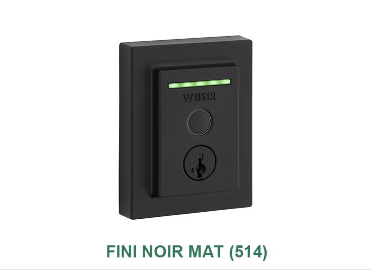 Une serrure de porte noire avec une lumière verte dessus.