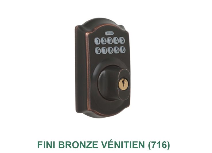 Une photo d'une serrure de porte sur laquelle est écrit fini bronze vénitien (716 )