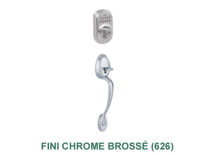 Une photo d'une poignée de porte avec les mots fini chrome brosse ( 626 ) en bas