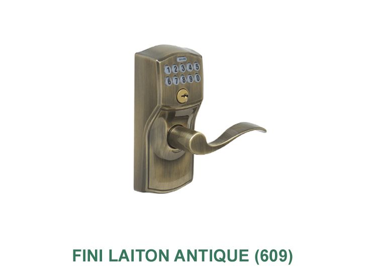 Une serrure de porte en laiton avec une poignée sur fond blanc.