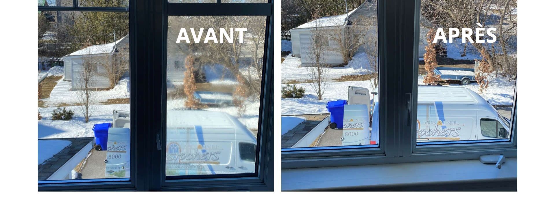 Il y a une photo avant et après d'une fenêtre.