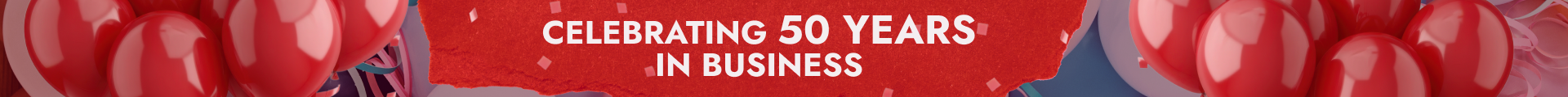 Red banner with white celebratory text reading “Celebrating 50 years of…” | Gil's Auto & Truck Repair