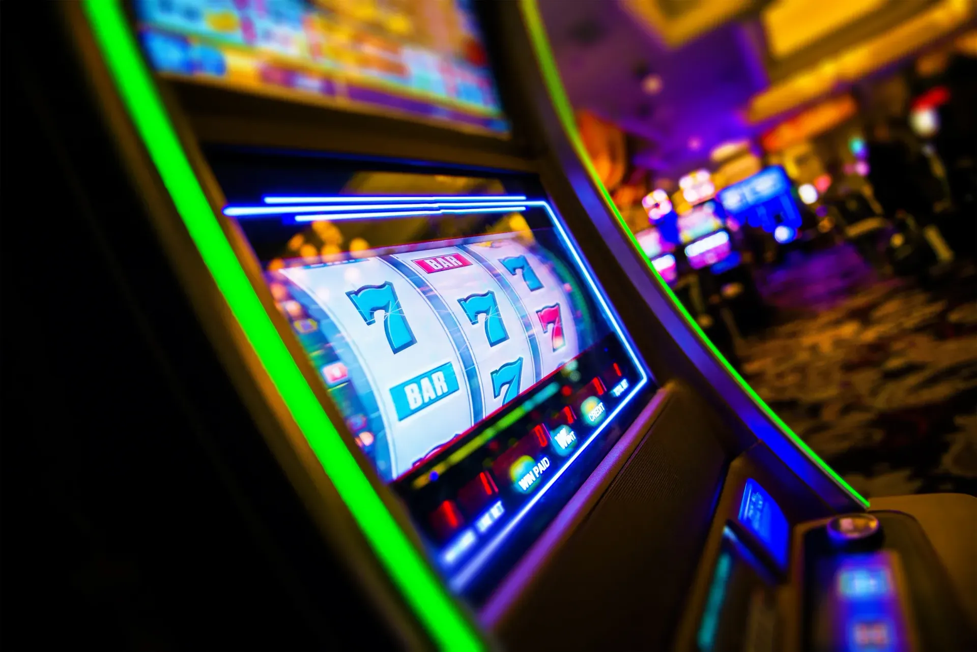 A close up of a slot machine in a casino.