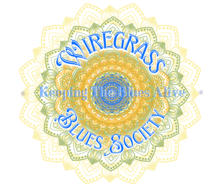 Wiregrass Blues Society logo: Mandala design with text,