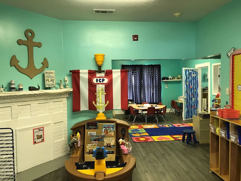 There is a pirate ship in the middle of the room.