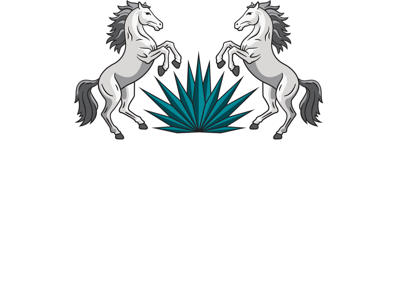 El Reparo Taqueria logo with two rearing horses, teal agave, and “Cocina Mexicana” text.