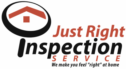 Logo for Just Right Inspection Service, featuring a stylized house icon inside a circle and the tagline below.