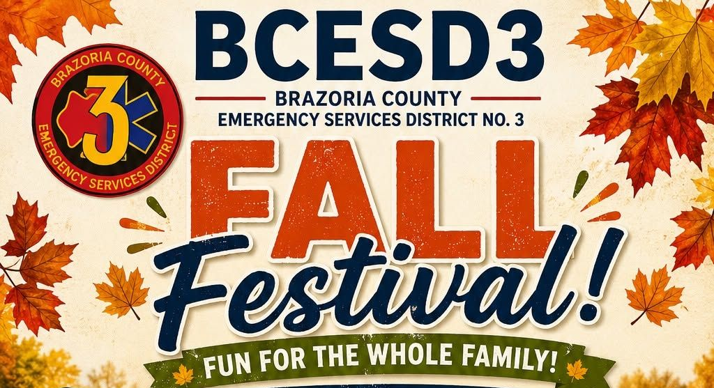 BCESD3 Fall Festival poster with fire trucks, orange leaves, and event date October 17, 2026