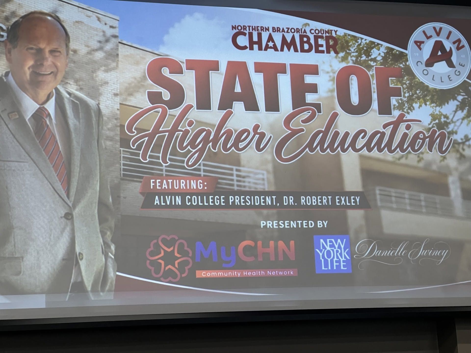 Banner for the Chamber State of Higher Education presented by Danielle Swincy, NY Life, and MyCHN logos