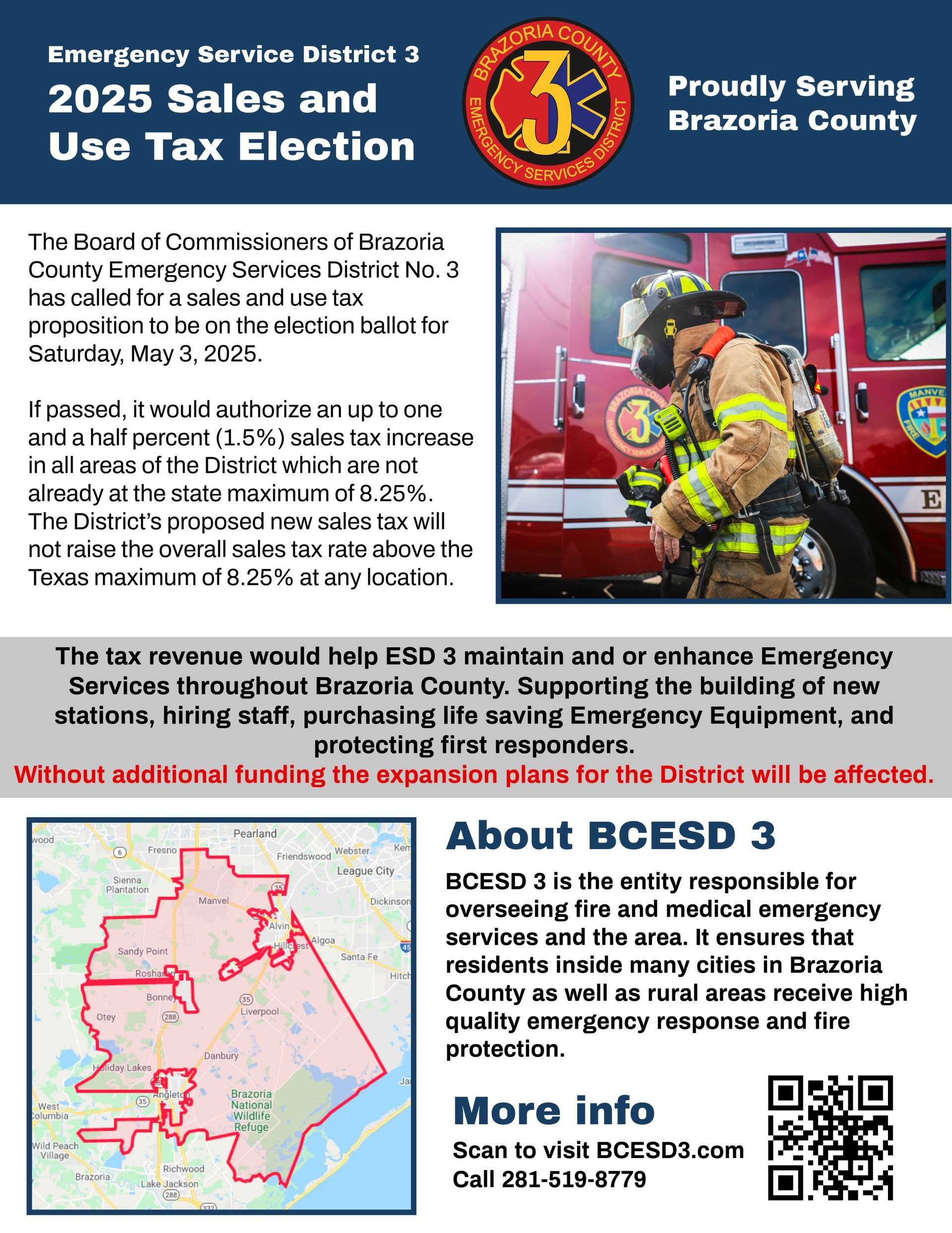 A FAQ flyer about a 2025 BCESD 3 election