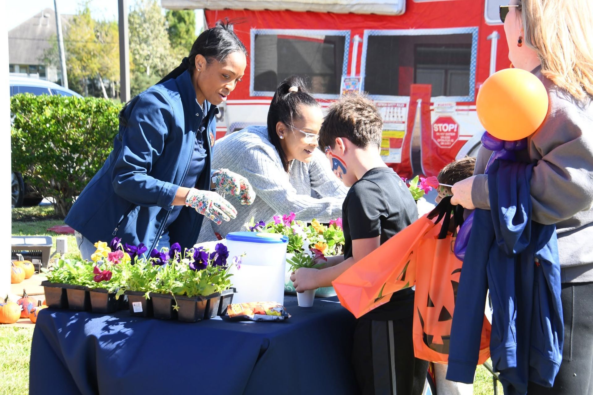 People browsing potted flowers at a Fall festival
