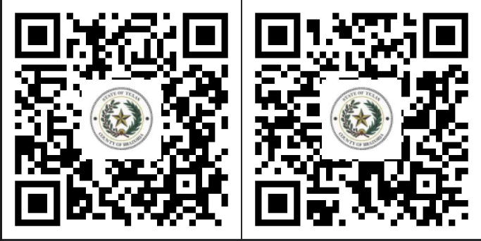 Two black-and-white QR codes side by side, each with a circular seal in the center.