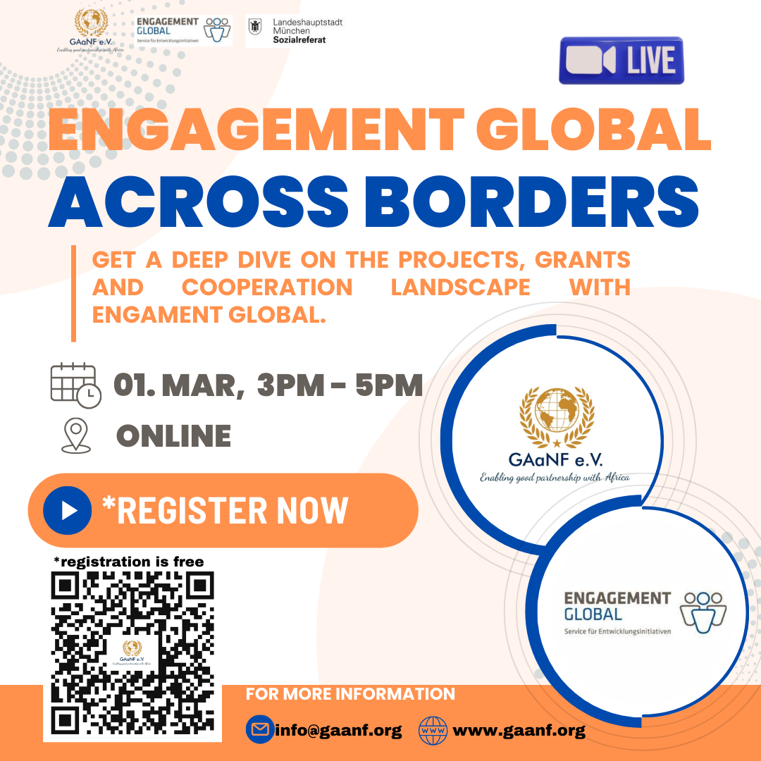 A poster for an event called engagement global across borders