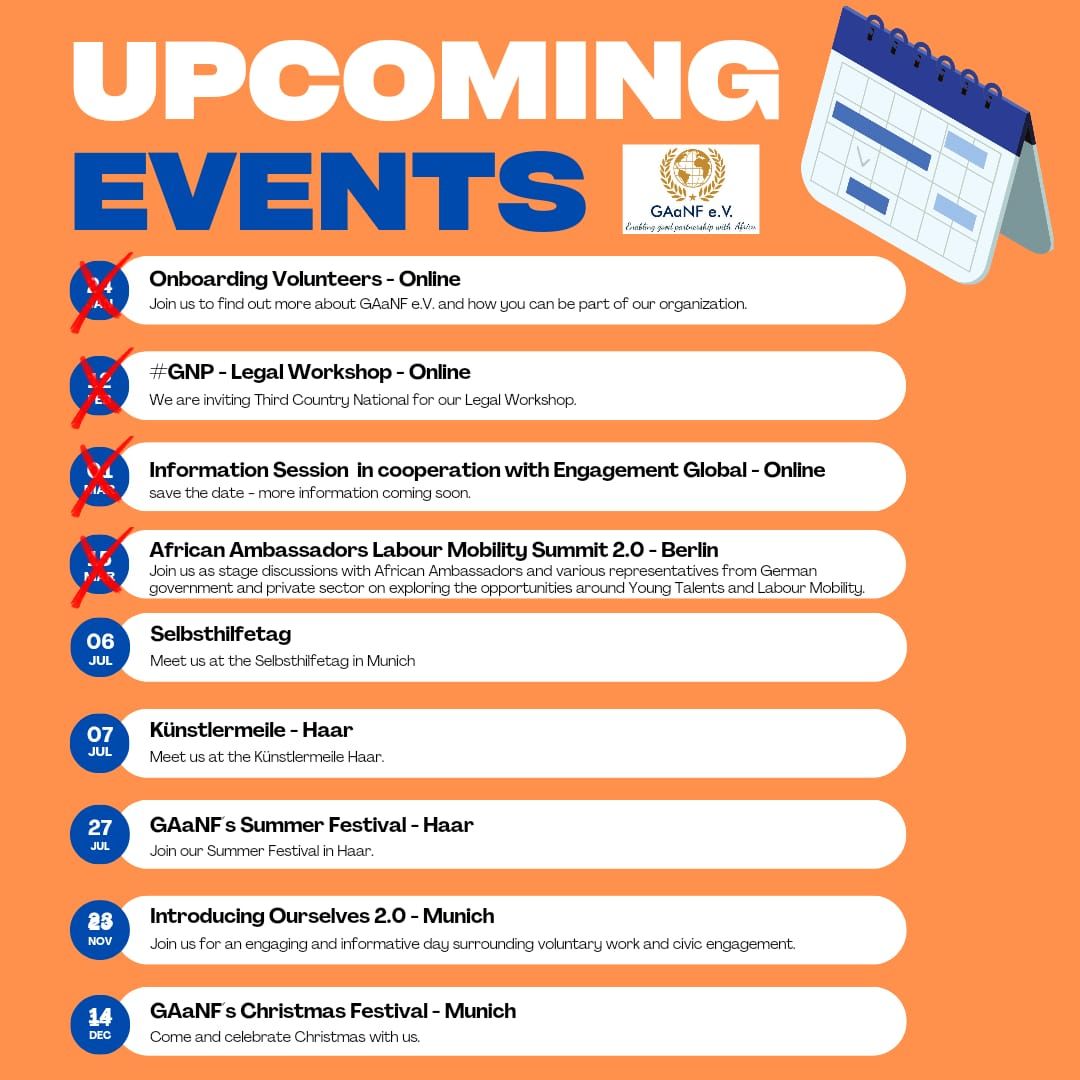 A calendar with the words upcoming events on it