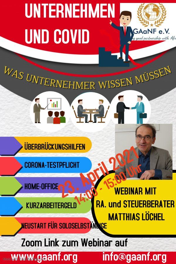A poster for a webinar called unternehmen und covid