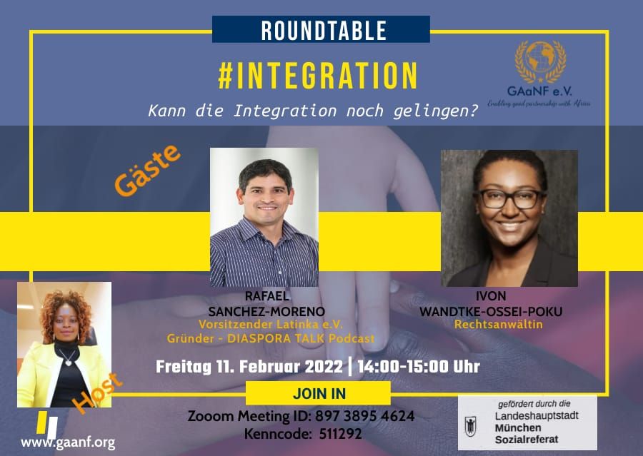 A poster for a roundtable on integration with two people on it.