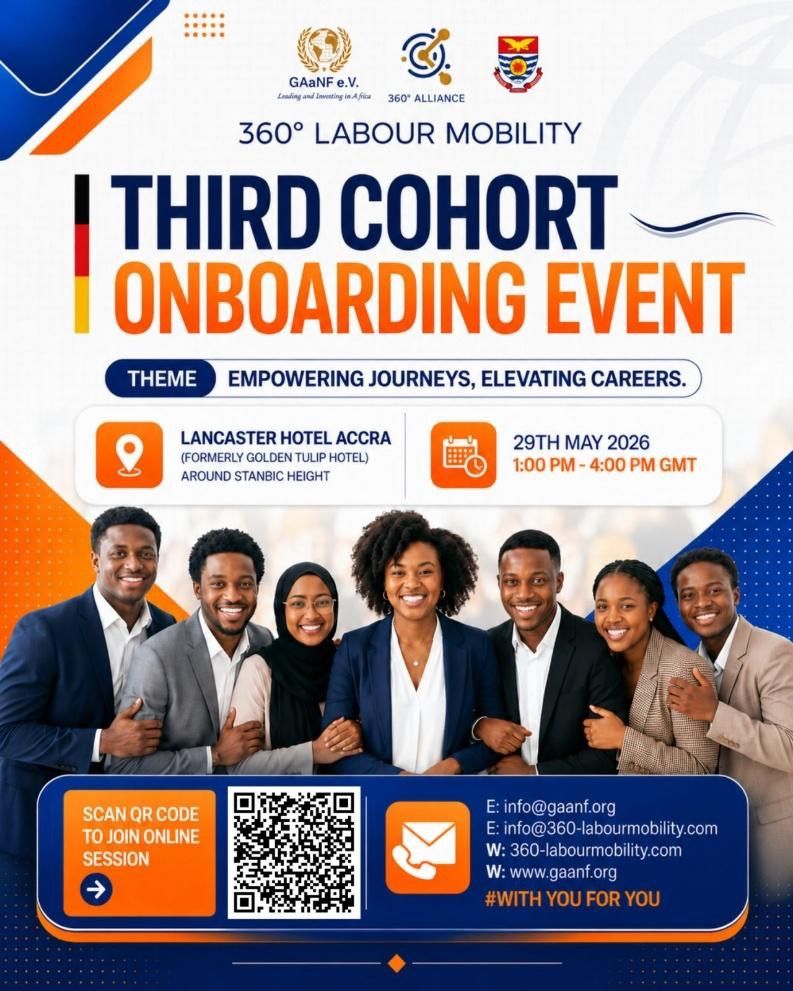 Third Cohort Onboarding Event poster with smiling group, orange-blue theme, date, venue, and QR code for registration