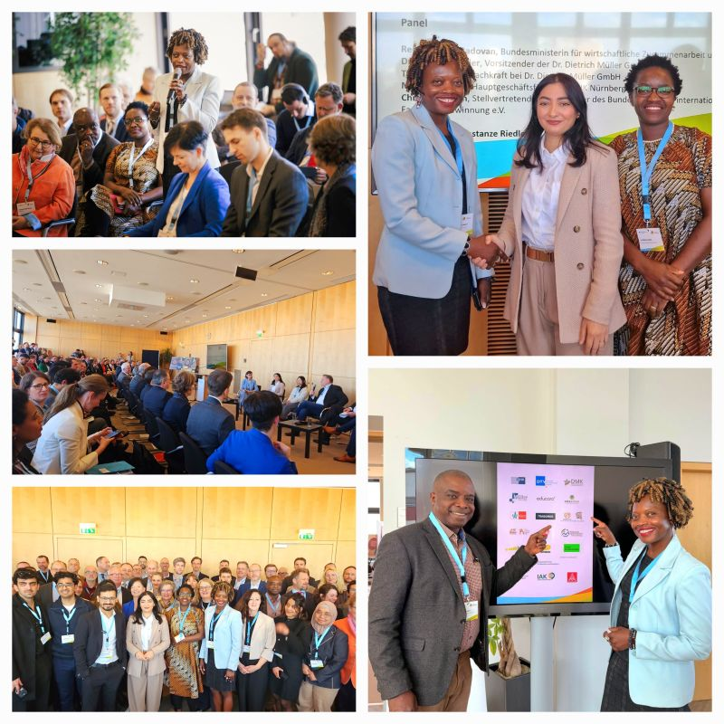Collage of conference scenes: audience, group photos, and presenters at a professional event
