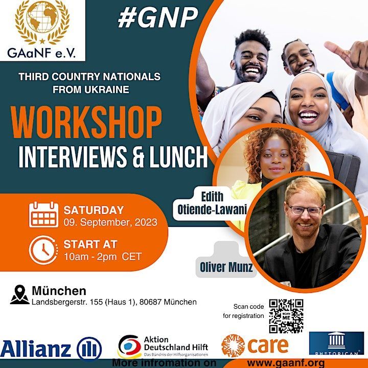 An advertisement for a workshop interviews and lunch