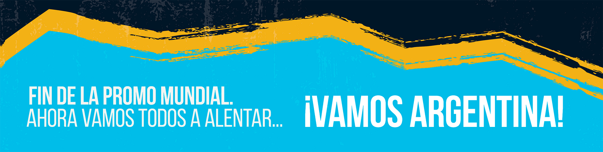 Pancarta azul y amarilla con texto en español: “Fin de la pro… mundial. ¡Vamos Argentina!”