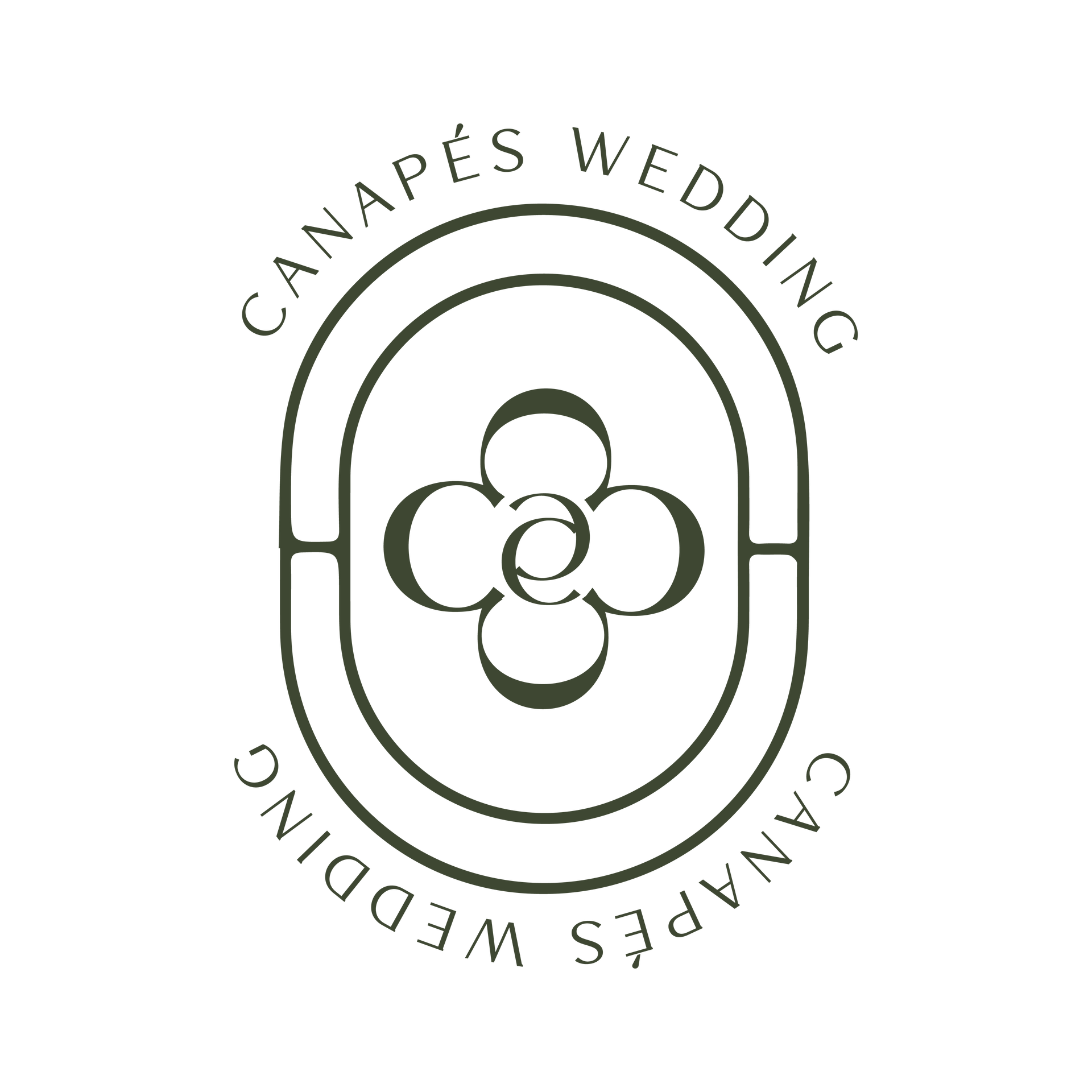 Logo: Oval frame, floral design, text 