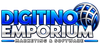 Digitino Emporium logo in blue and white on black, with “Marketing & Software” tagline