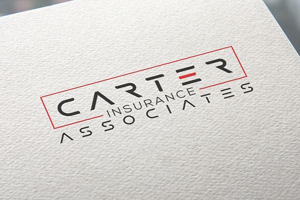 Carter Insurance Associates logo on textured paper: Black text inside a red rectangle.