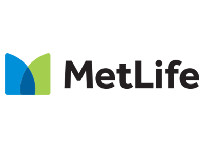 MetLife logo: blue and green emblem next to the black text