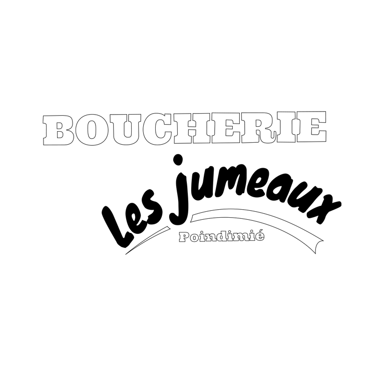 Logo noir et blanc de la boucherie « Les jumeaux » avec le mot « Boucherie » en haut.