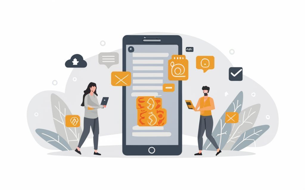 Deux personnes utilisent un grand smartphone affichant des icônes de paiement et des pièces de monnaie, évoquant les services bancaires mobiles ou la finance numérique.