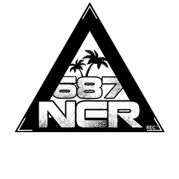 Logo triangulaire noir et blanc avec des palmiers et le texte en gras « 58Z NCR »
