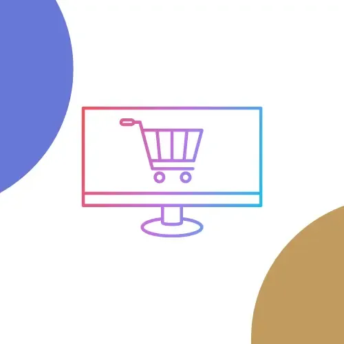 Icône de panier d'achat dégradée sur un écran d'ordinateur avec des accents violets et bleus