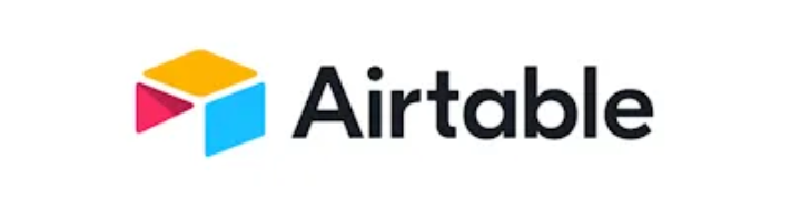 Logo Airtable avec une icône de cube colorée et un logotype noir sur fond blanc