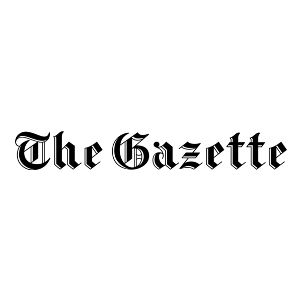 Logo en caractères gothiques indiquant « The Gazette » sur fond blanc