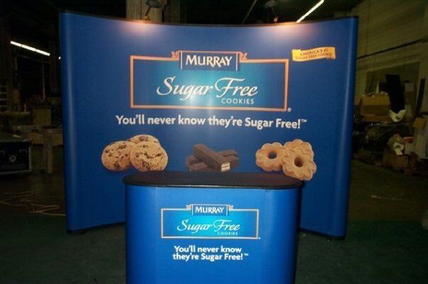 Blue Murray Sugar Free Cookies display with cookies and product logo.