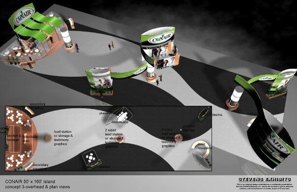 Overhead view of a trade show booth design.
