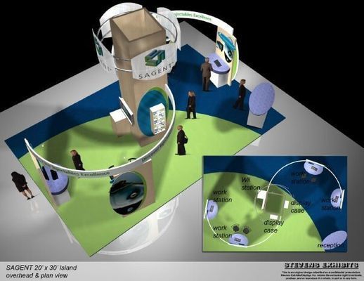 Trade show booth design, overhead view.