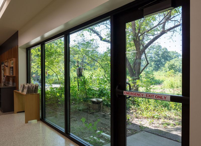 Glass doors with red 