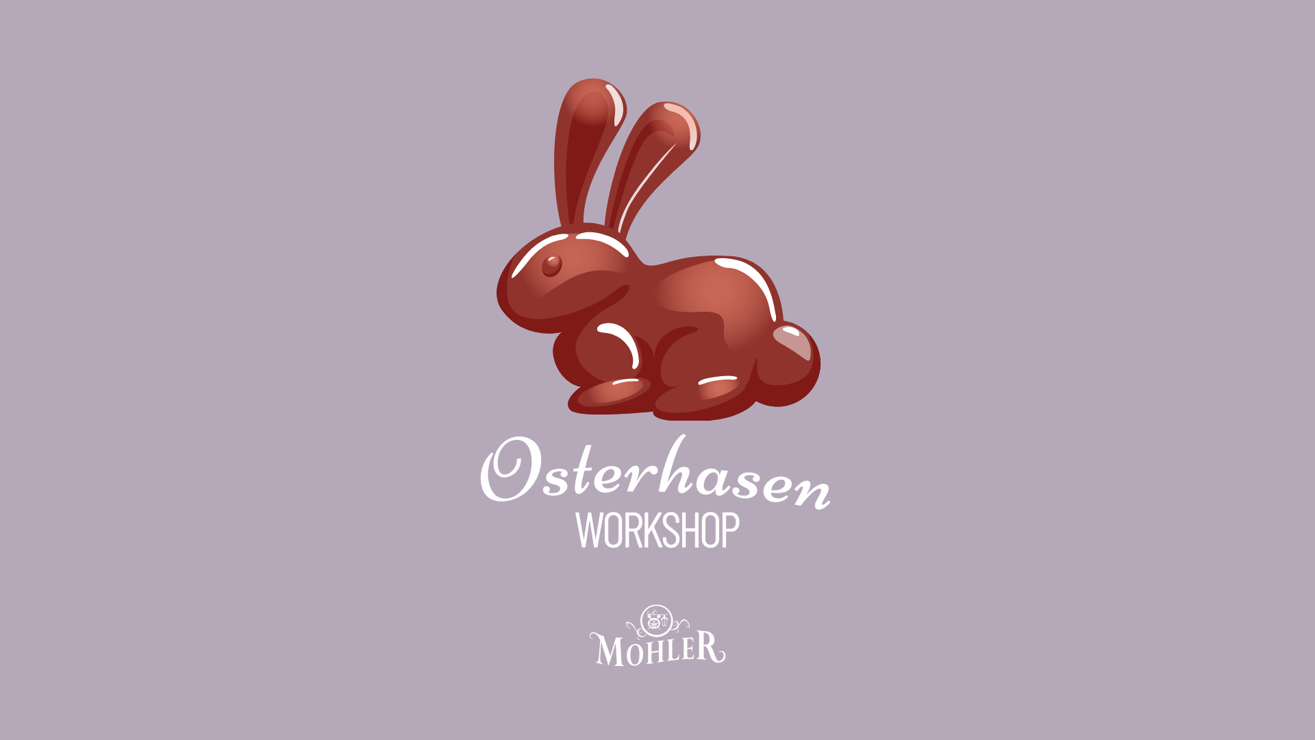 Ein hellbrauner Osterhase sitzt auf einem violettfarbenen Hintergrund.