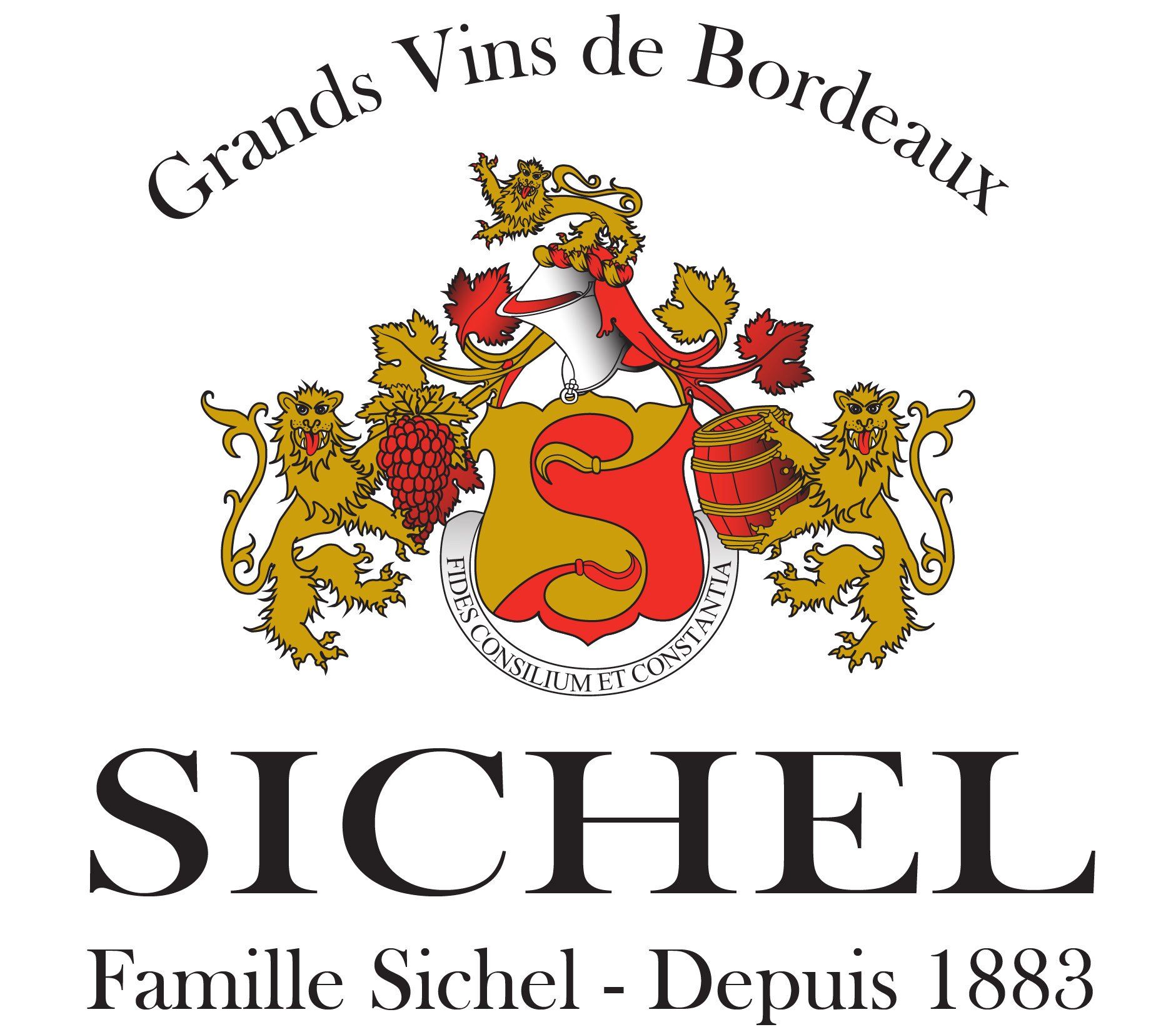 Logo voor Sichel-wijnen: embleem met leeuwen en tekst 