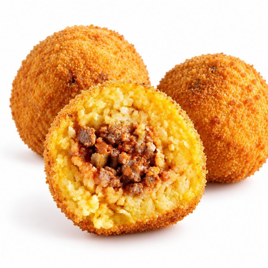 Arancino, gefrituurde rijstbal met rundvleesragù