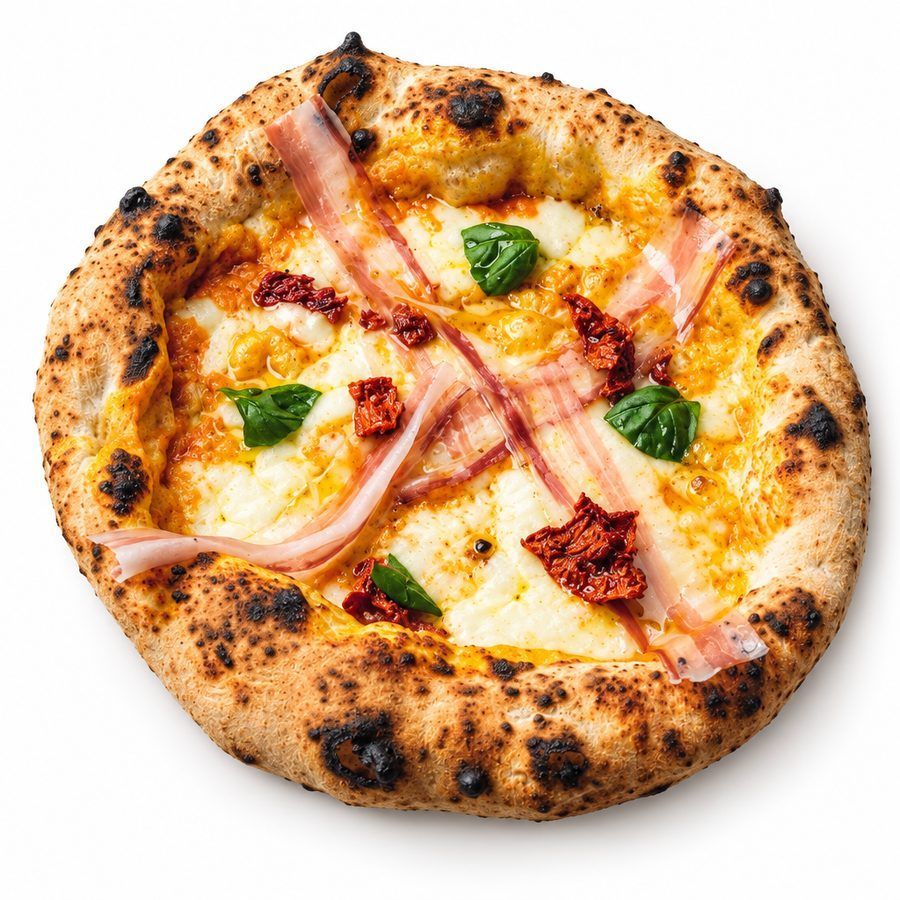Herfstpizza met pompoen, pancetta en gedroogde paprika